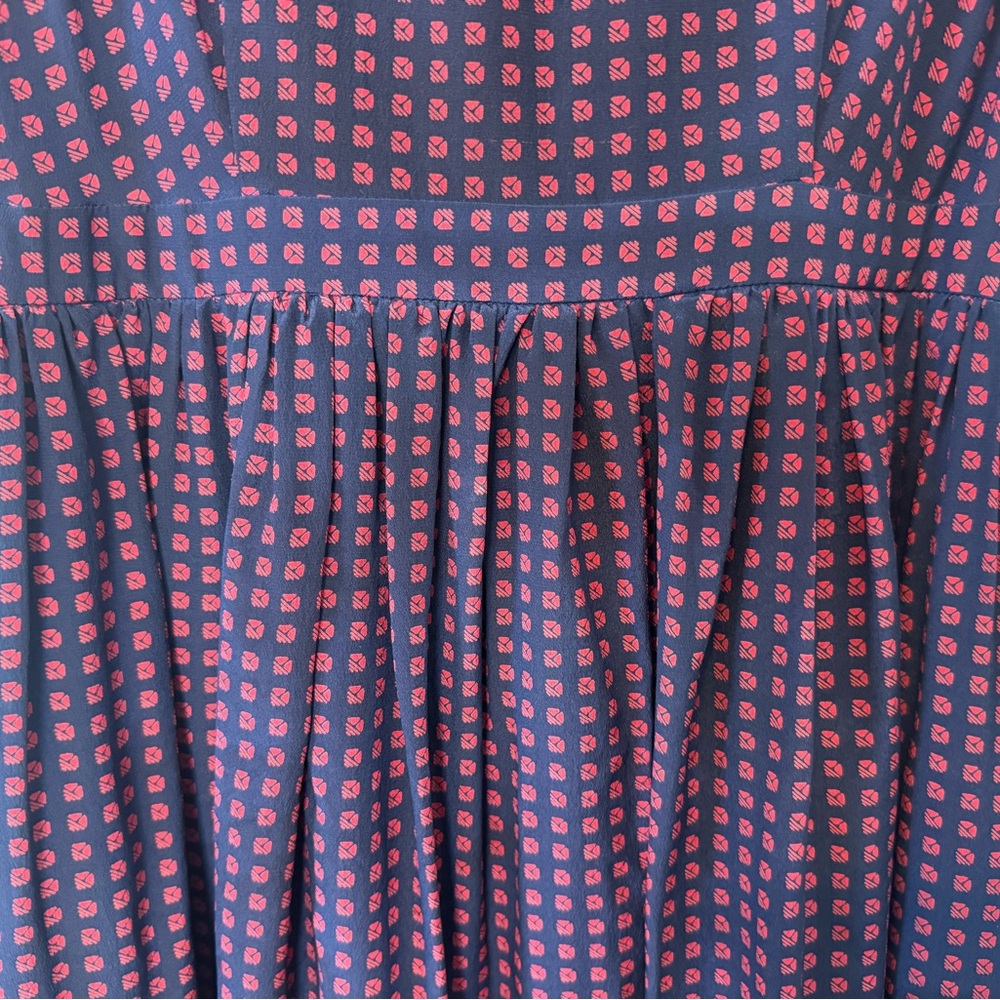 Maple 100% Silk Navy and Red Smock Waist Scoop Neck Sleeveless Dress size 2 - Picture 6 of 14